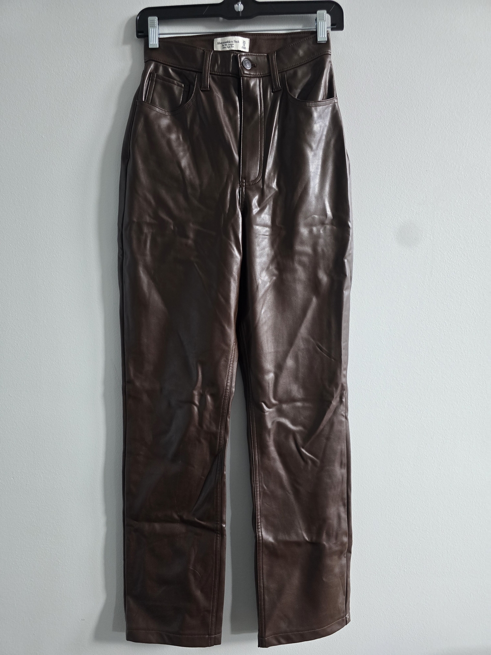 Abercrombie & Fitch The '90s Straight Ultra High Rise Faux Leather Pants Brown